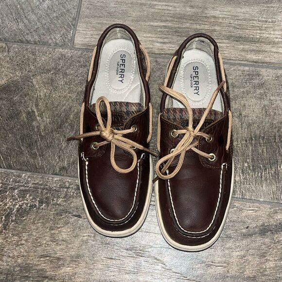 Sperry brown & plaid leather loafers - Picture 2 of 4